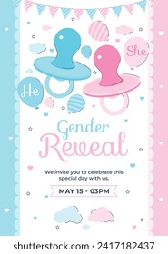 Gender reveal party background. Boy or girl reveal party. gender party. Baby's gender reveal party celebration. Vector Illustration design for Poster, Banner, Invitation Card. blue and pink color.