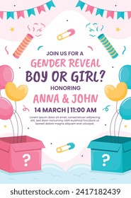 Gender reveal party background. Boy or girl reveal party. gender party. Baby's gender reveal party celebration. Vector Illustration design for Poster, Banner, Invitation Card. blue and pink color.