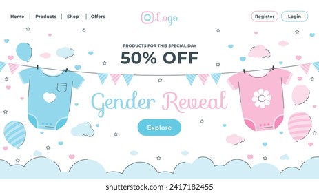 Gender reveal party background. Boy or girl reveal party. gender party. Baby's gender reveal party celebration. Vector Illustration design for Poster, Banner, Invitation Card. blue and pink color.