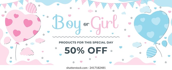 Gender reveal party background. Boy or girl reveal party. gender party. Baby's gender reveal party celebration. Vector Illustration design for Poster, Banner, Invitation Card. blue and pink color.