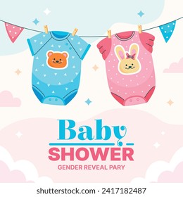 Gender reveal party background. Boy or girl reveal party. gender party. Baby's gender reveal party celebration. Vector Illustration design for Poster, Banner, Invitation Card. blue and pink color.