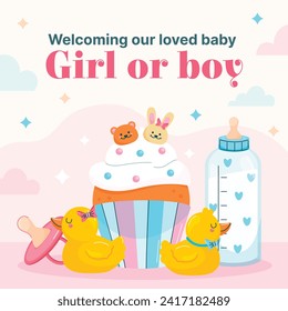 Gender reveal party background. Boy or girl reveal party. gender party. Baby's gender reveal party celebration. Vector Illustration design for Poster, Banner, Invitation Card. blue and pink color.