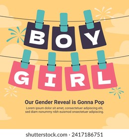 Gender reveal party background. Boy or girl reveal party. gender party. Baby's gender reveal party celebration. Vector Illustration design for Poster, Banner, Invitation Card. blue and pink color.