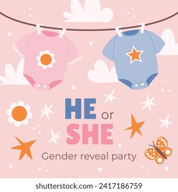 Gender reveal party background. Boy or girl reveal party. gender party. Baby's gender reveal party celebration. Vector Illustration design for Poster, Banner, Invitation Card. blue and pink color.