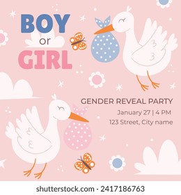 Gender reveal party background. Boy or girl reveal party. gender party. Baby's gender reveal party celebration. Vector Illustration design for Poster, Banner, Invitation Card. blue and pink color.