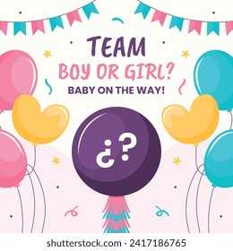 Gender reveal party background. Boy or girl reveal party. gender party. Baby's gender reveal party celebration. Vector Illustration design for Poster, Banner, Invitation Card. blue and pink color.