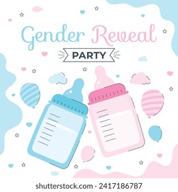 Gender reveal party background. Boy or girl reveal party. gender party. Baby's gender reveal party celebration. Vector Illustration design for Poster, Banner, Invitation Card. blue and pink color.