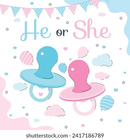 Gender reveal party background. Boy or girl reveal party. gender party. Baby's gender reveal party celebration. Vector Illustration design for Poster, Banner, Invitation Card. blue and pink color.