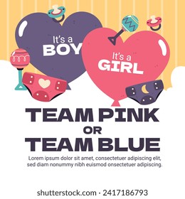 Gender reveal party background. Boy or girl reveal party. gender party. Baby's gender reveal party celebration. Vector Illustration design for Poster, Banner, Invitation Card. blue and pink color.