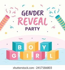 Gender reveal party background. Boy or girl reveal party. gender party. Baby's gender reveal party celebration. Vector Illustration design for Poster, Banner, Invitation Card. blue and pink color.