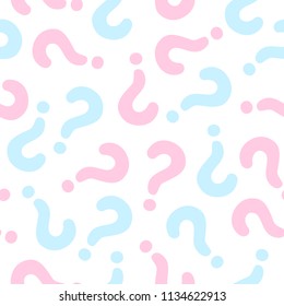 Gender reveal party background. Vector seamless pattern with question mark pink and blue color