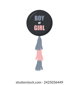 Gender reveal party. Balloon with inscription Boy or girl. Baby shower greeting card. Vector illustration in flat cartoon style.