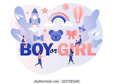 Gender reveal party. Boy or Girl. Baby shower celebration. Modern flat cartoon style. Vector illustration on white background
