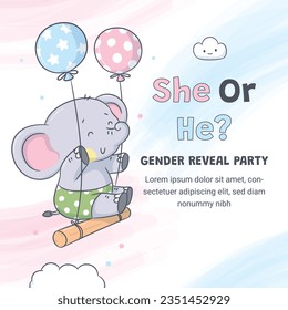 gender reveal party. Boy or girl reveal party. gender party. boy or girl. blue and pink color. balloons. celebration. Baby's gender reveal party. Vector Illustration. Poster, Banner, Invitation Card.