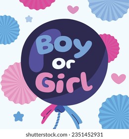 gender reveal party. Boy or girl reveal party. gender party. boy or girl. blue and pink color. balloons. celebration. Baby's gender reveal party. Vector Illustration. Poster, Banner, Invitation Card.