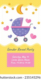 gender reveal party. Boy or girl reveal party. gender party. boy or girl. blue and pink color. balloons. celebration. Baby's gender reveal party. Vector Illustration. Poster, Banner, Invitation Card.