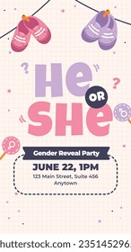 gender reveal party. Boy or girl reveal party. gender party. boy or girl. blue and pink color. balloons. celebration. Baby's gender reveal party. Vector Illustration. Poster, Banner, Invitation Card.