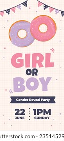 gender reveal party. Boy or girl reveal party. gender party. boy or girl. blue and pink color. balloons. celebration. Baby's gender reveal party. Vector Illustration. Poster, Banner, Invitation Card.