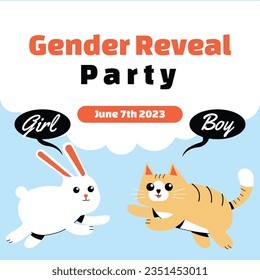 gender reveal party. Boy or girl reveal party. gender party. boy or girl. blue and pink color. balloons. celebration. Baby's gender reveal party. Vector Illustration. Poster, Banner, Invitation Card.