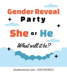 gender reveal party. Boy or girl reveal party. gender party. boy or girl. blue and pink color. balloons. celebration. Baby's gender reveal party. Vector Illustration. Poster, Banner, Invitation Card.