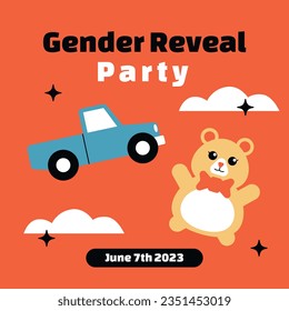 gender reveal party. Boy or girl reveal party. gender party. boy or girl. blue and pink color. balloons. celebration. Baby's gender reveal party. Vector Illustration. Poster, Banner, Invitation Card.