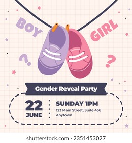 gender reveal party. Boy or girl reveal party. gender party. boy or girl. blue and pink color. balloons. celebration. Baby's gender reveal party. Vector Illustration. Poster, Banner, Invitation Card.