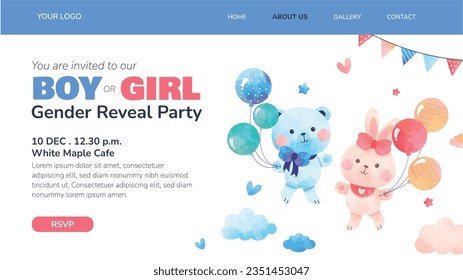 gender reveal party. Boy or girl reveal party. gender party. boy or girl. blue and pink color. balloons. celebration. Baby's gender reveal party. Vector Illustration. Poster, Banner, Invitation Card.