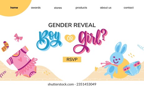 gender reveal party. Boy or girl reveal party. gender party. boy or girl. blue and pink color. balloons. celebration. Baby's gender reveal party. Vector Illustration. Poster, Banner, Invitation Card.