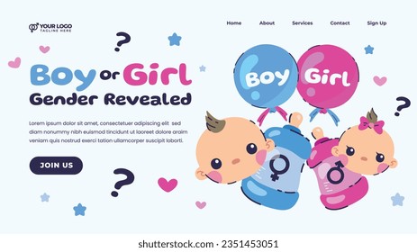 gender reveal party. Boy or girl reveal party. gender party. boy or girl. blue and pink color. balloons. celebration. Baby's gender reveal party. Vector Illustration. Poster, Banner, Invitation Card.