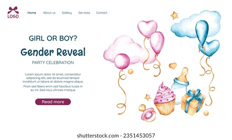 gender reveal party. Boy or girl reveal party. gender party. boy or girl. blue and pink color. balloons. celebration. Baby's gender reveal party. Vector Illustration. Poster, Banner, Invitation Card.