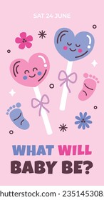 gender reveal party. Boy or girl reveal party. gender party. boy or girl. blue and pink color. balloons. celebration. Baby's gender reveal party. Vector Illustration. Poster, Banner, Invitation Card.