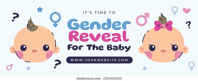 gender reveal party. Boy or girl reveal party. gender party. boy or girl. blue and pink color. balloons. celebration. Baby's gender reveal party. Vector Illustration. Poster, Banner, Invitation Card.