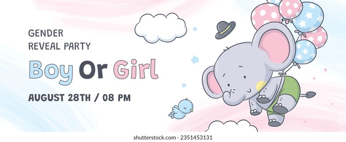 gender reveal party. Boy or girl reveal party. gender party. boy or girl. blue and pink color. balloons. celebration. Baby's gender reveal party. Vector Illustration. Poster, Banner, Invitation Card.