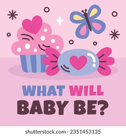 gender reveal party. Boy or girl reveal party. gender party. boy or girl. blue and pink color. balloons. celebration. Baby's gender reveal party. Vector Illustration. Poster, Banner, Invitation Card.