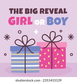 gender reveal party. Boy or girl reveal party. gender party. boy or girl. blue and pink color. balloons. celebration. Baby's gender reveal party. Vector Illustration. Poster, Banner, Invitation Card.