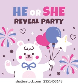 gender reveal party. Boy or girl reveal party. gender party. boy or girl. blue and pink color. balloons. celebration. Baby's gender reveal party. Vector Illustration. Poster, Banner, Invitation Card.