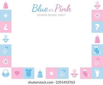 gender reveal party. Boy or girl reveal party. gender party. boy or girl. blue and pink color. balloons. celebration. Baby's gender reveal party. Vector Illustration. Poster, Banner, Invitation Card.