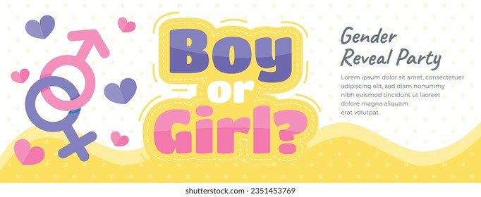 gender reveal party. Boy or girl reveal party. gender party. boy or girl. blue and pink color. balloons. celebration. Baby's gender reveal party. Vector Illustration. Poster, Banner, Invitation Card.