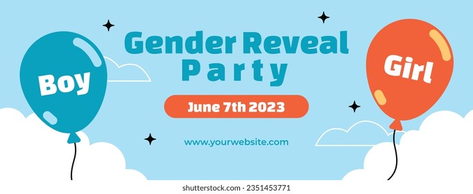 gender reveal party. Boy or girl reveal party. gender party. boy or girl. blue and pink color. balloons. celebration. Baby's gender reveal party. Vector Illustration. Poster, Banner, Invitation Card.