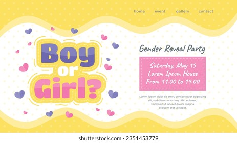 gender reveal party. Boy or girl reveal party. gender party. boy or girl. blue and pink color. balloons. celebration. Baby's gender reveal party. Vector Illustration. Poster, Banner, Invitation Card.