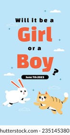 gender reveal party. Boy or girl reveal party. gender party. boy or girl. blue and pink color. balloons. celebration. Baby's gender reveal party. Vector Illustration. Poster, Banner, Invitation Card.