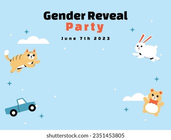 gender reveal party. Boy or girl reveal party. gender party. boy or girl. blue and pink color. balloons. celebration. Baby's gender reveal party. Vector Illustration. Poster, Banner, Invitation Card.