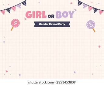 gender reveal party. Boy or girl reveal party. gender party. boy or girl. blue and pink color. balloons. celebration. Baby's gender reveal party. Vector Illustration. Poster, Banner, Invitation Card.