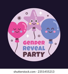 gender reveal party. Boy or girl reveal party. gender party. boy or girl. blue and pink color. balloons. celebration. Baby's gender reveal party. Vector Illustration. label, sticker, Invitation Card.