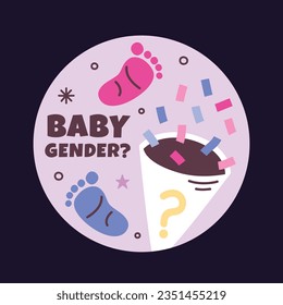 gender reveal party. Boy or girl reveal party. gender party. boy or girl. blue and pink color. balloons. celebration. Baby's gender reveal party. Vector Illustration. label, sticker, Invitation Card.