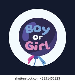 gender reveal party. Boy or girl reveal party. gender party. boy or girl. blue and pink color. balloons. celebration. Baby's gender reveal party. Vector Illustration. label, sticker, Invitation Card.