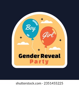 gender reveal party. Boy or girl reveal party. gender party. boy or girl. blue and pink color. balloons. celebration. Baby's gender reveal party. Vector Illustration. label, sticker, Invitation Card.