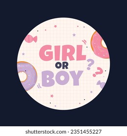 gender reveal party. Boy or girl reveal party. gender party. boy or girl. blue and pink color. balloons. celebration. Baby's gender reveal party. Vector Illustration. label, sticker, Invitation Card.