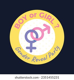 gender reveal party. Boy or girl reveal party. gender party. boy or girl. blue and pink color. balloons. celebration. Baby's gender reveal party. Vector Illustration. label, sticker, Invitation Card.