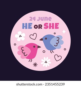 gender reveal party. Boy or girl reveal party. gender party. boy or girl. blue and pink color. balloons. celebration. Baby's gender reveal party. Vector Illustration. label, sticker, Invitation Card.